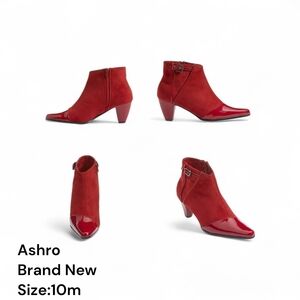 Ashro Red Suede & Patent Ankle Booties